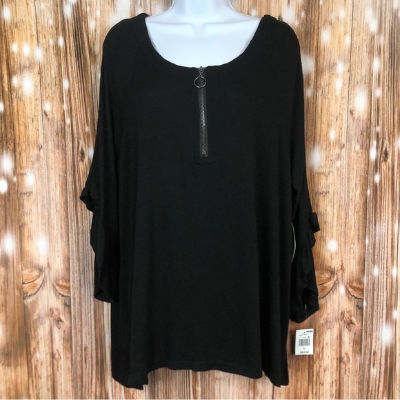 French Laundry Tops - NWT French Laundry Black 3/4 Ruffle Sleeve Top